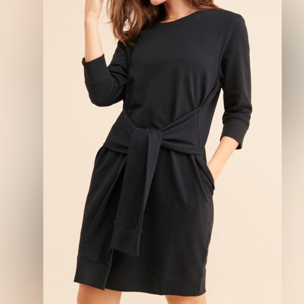 Universal Standard Brand- Black Long Sleeve Misa Tie Sweatshirt Dress, Size 0